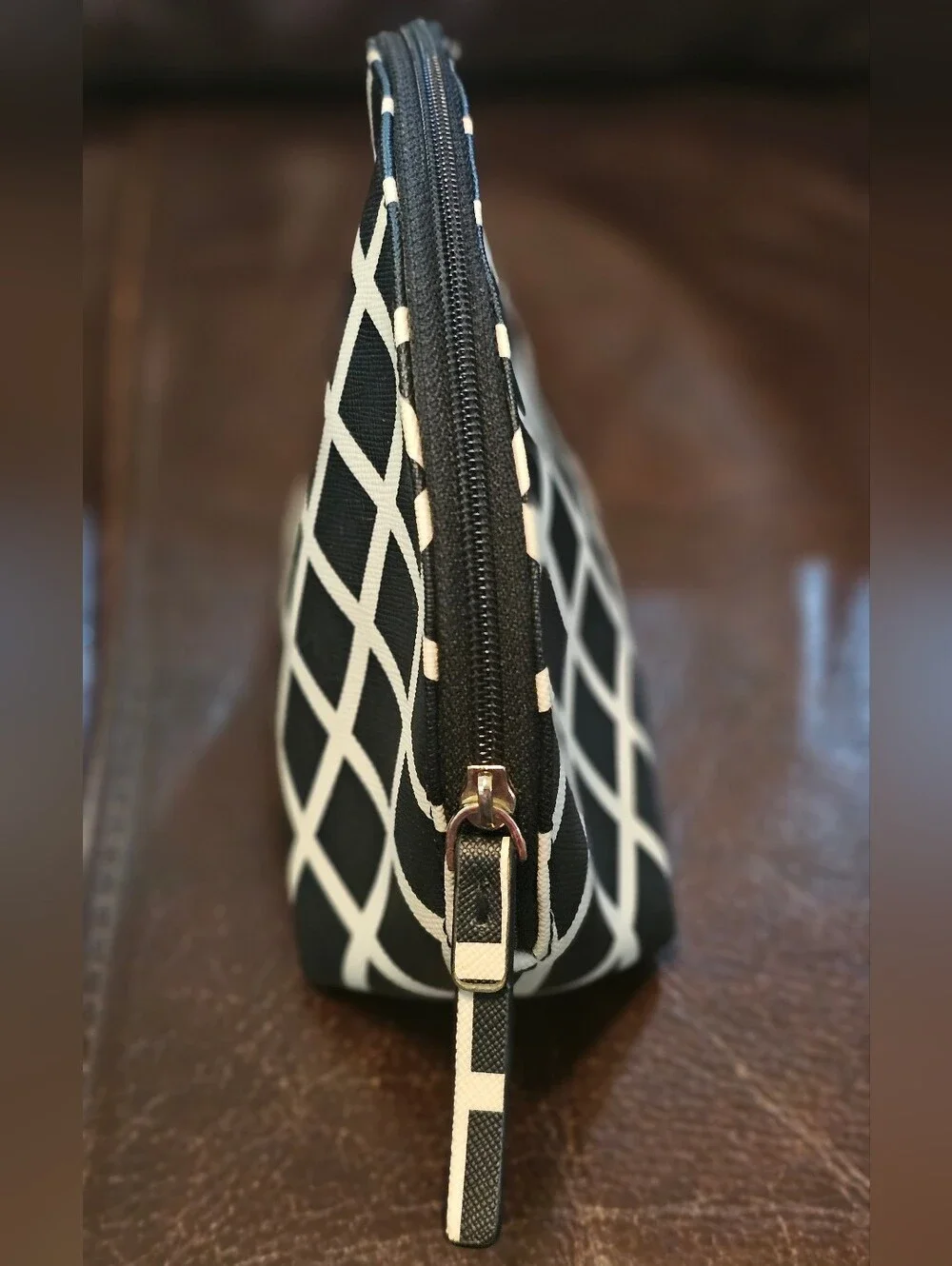 Kate Spade Millie Grove Pop Art Black & White Check Leather Cosmestic Pouch EUC